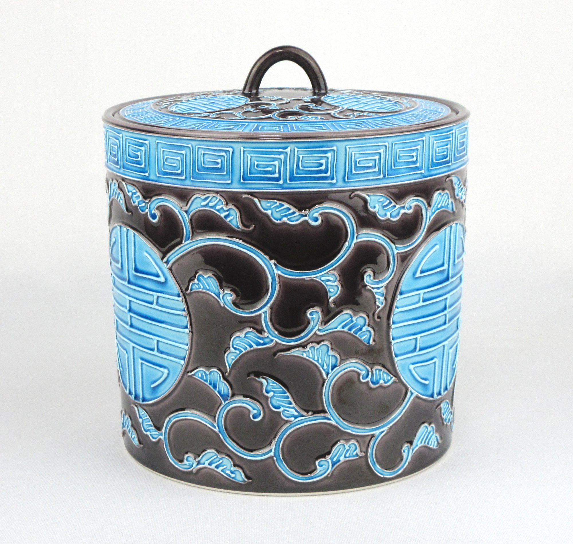 栗山園オンライン通販部 / 【出物】 偕楽園写 紫交趾寿の字唐草水指