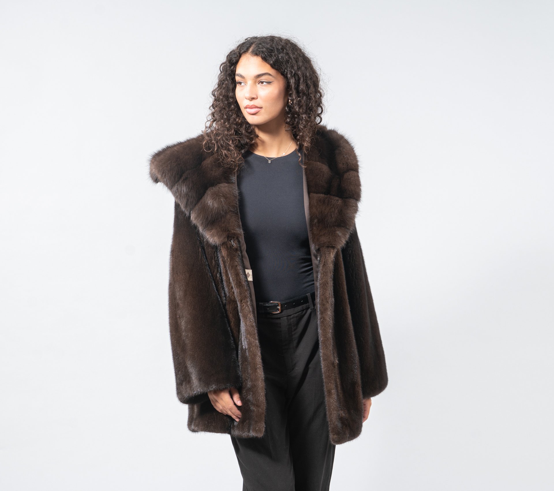 Mahogany Mink Fur Jacket With Hood - 100% Real Fur