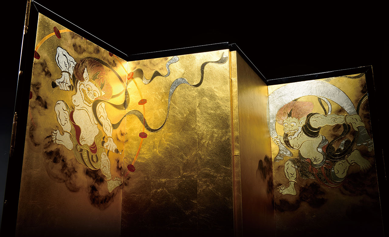 店頭展示品】 純金箔 蒔絵屏風 牡丹 300×605×15mm 純金箔貼り 店頭