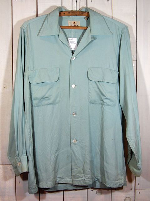 1950s【ARROW】ペパーミントレーヨンギャバシャツ - 古着屋HamburgCafe