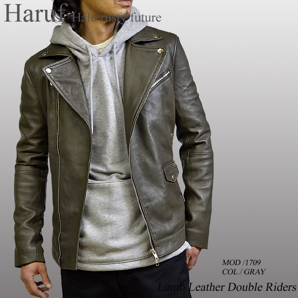本革 ダブルライダースジャケット メンズ グレー ラムレザー 1709 GRAY