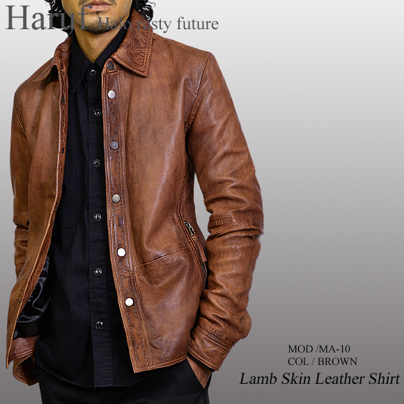 レザージャケット 革ジャン メンズ 本革 ラムレザー シャツジャケット