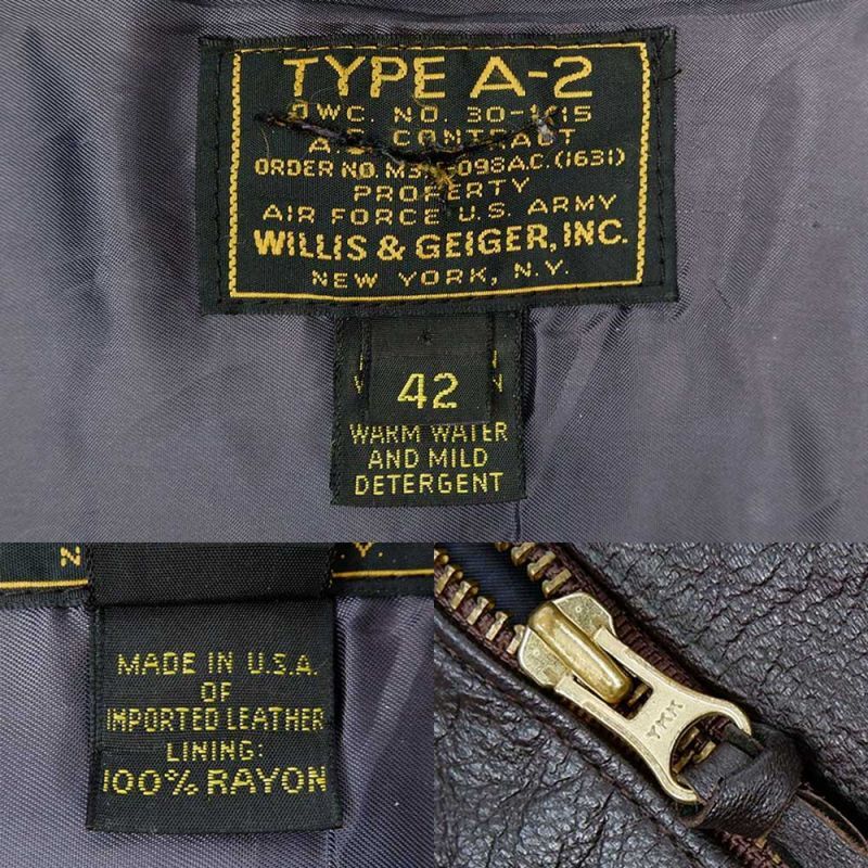 80's Willis ＆ Geiger A-2 レザーフライトジャケット “MADE IN USA