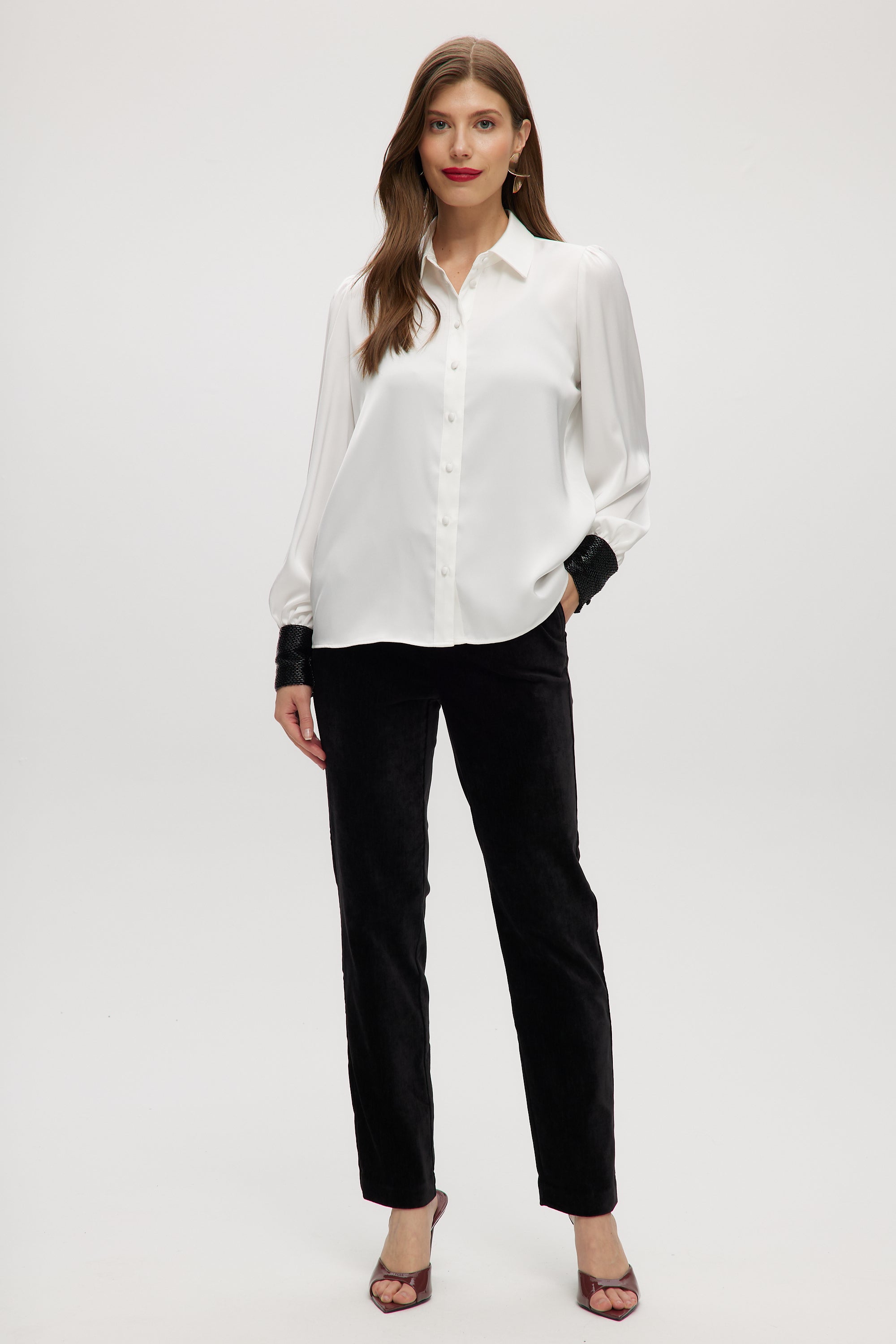 OFF-WHITE BALLOON SLEEVE SHIRT WITH BEADED CUFFS – Hilary Radley