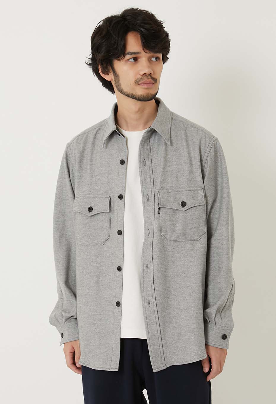 カシミヤミックス ウォッシャブル ツイード CPOシャツ | BLUE BLUE