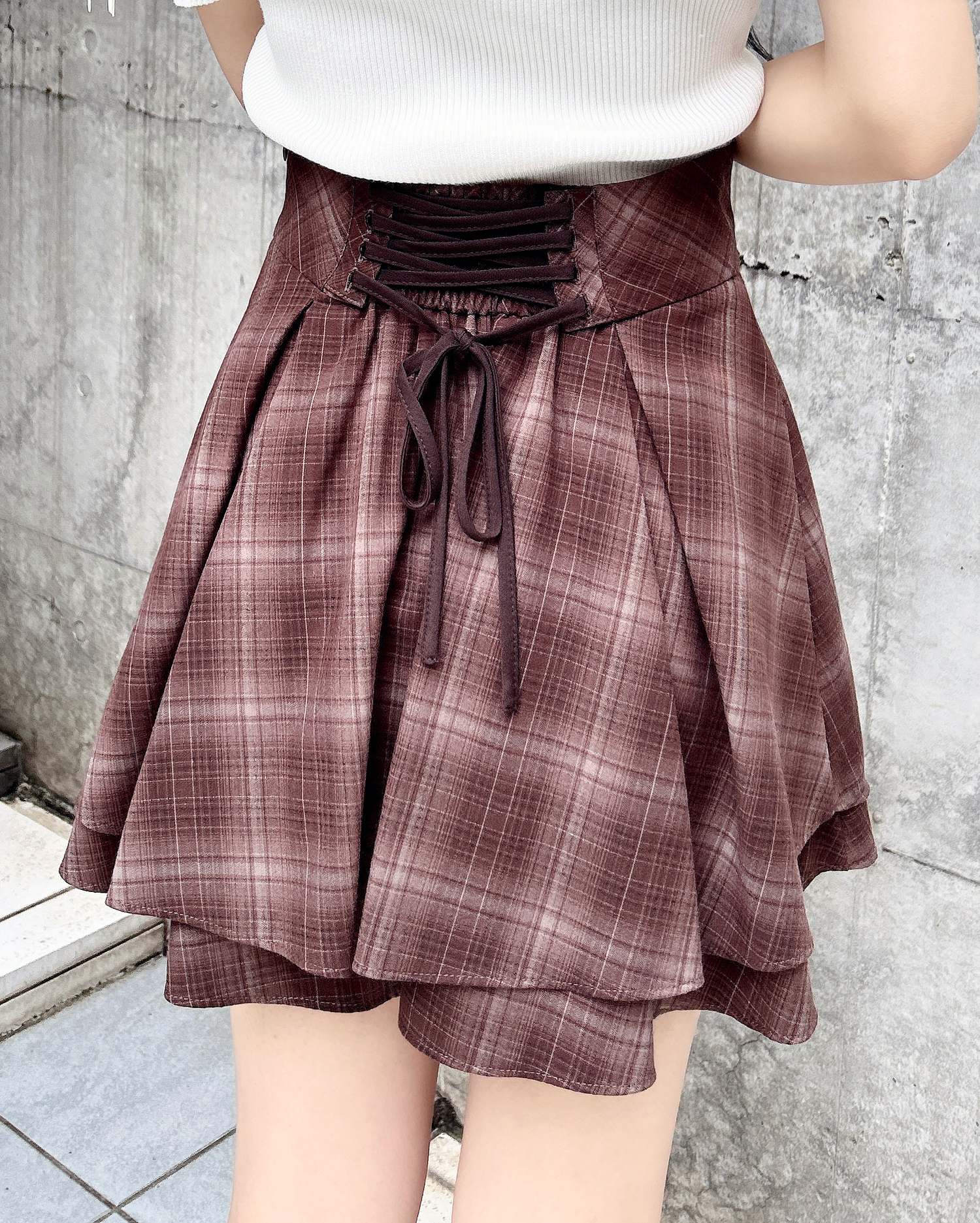 Backレースアップチェック柄タックフレアスカート｜INGNI(イング) 公式