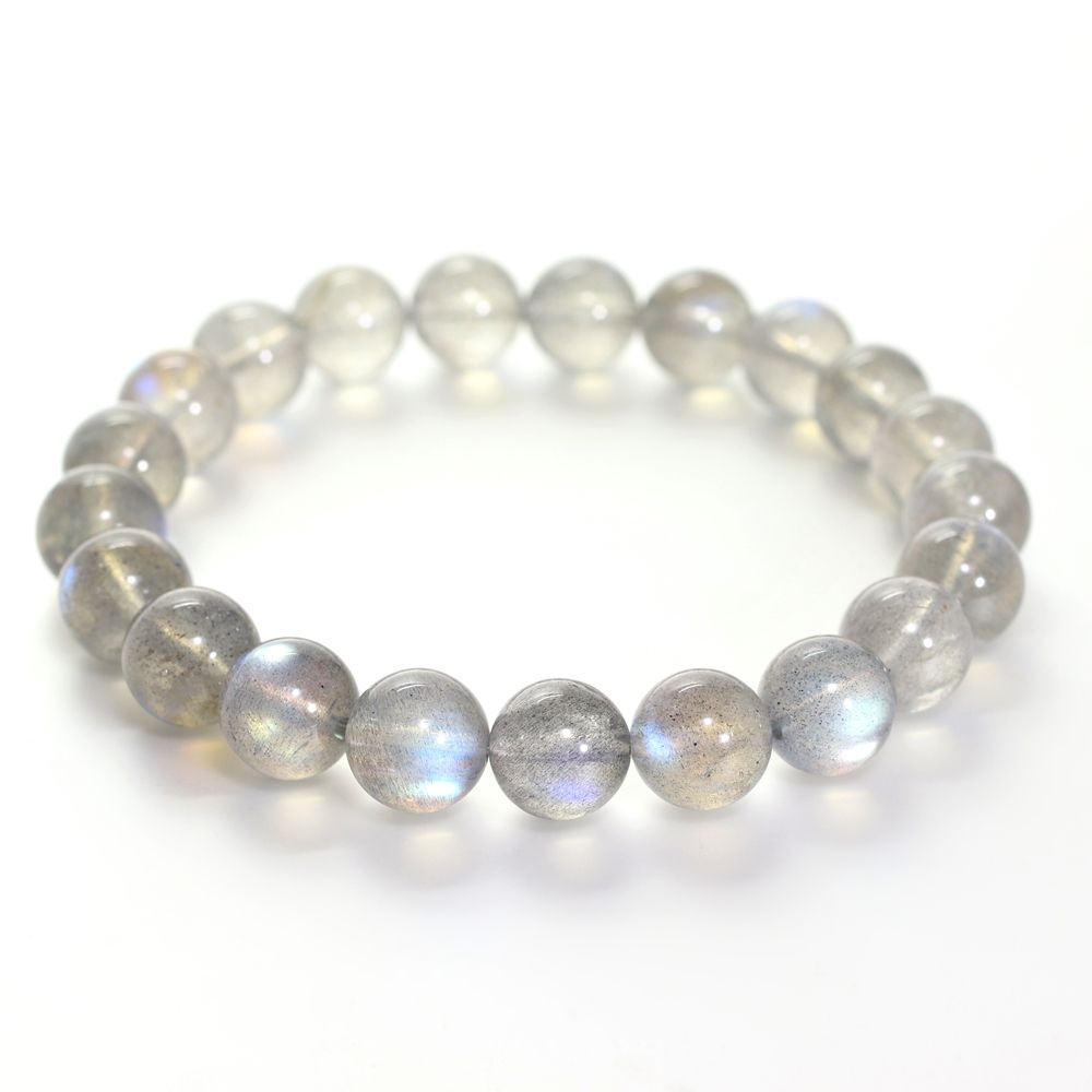 高品質+]ラブラドライトブレスレット（約9.5mm玉・ブルー系シラー