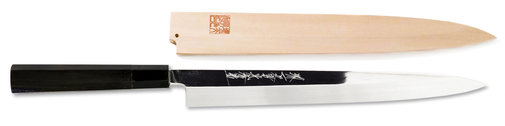 堺一文字光秀 白撰鋼 水焼本焼 柳刃包丁 鏡面仕上 黒檀