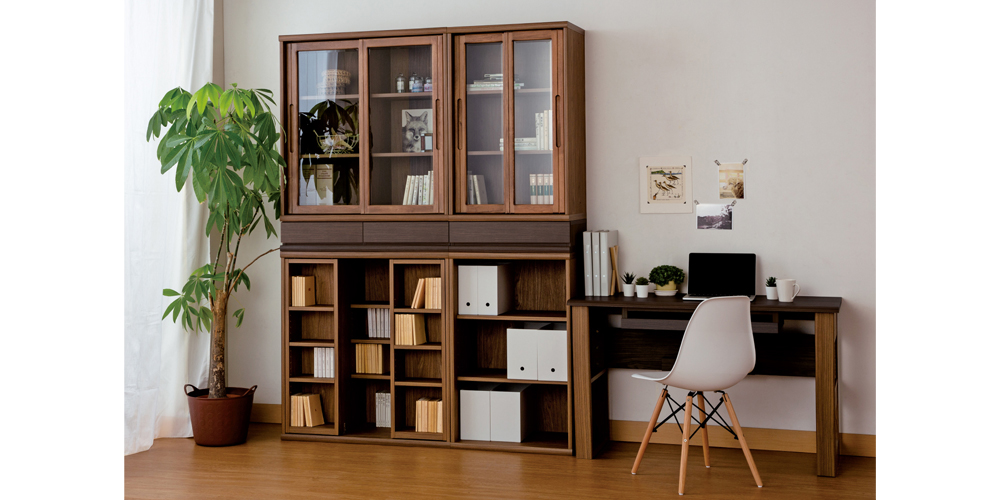 小島工芸 書棚「ニューオファー NOF-90 引戸」ガラス扉 幅90cm 全4色