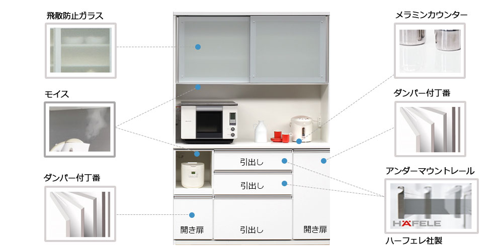オープンボード「ラージ 1400」ガラス扉（引き戸）幅140cm 奥行49cm 高