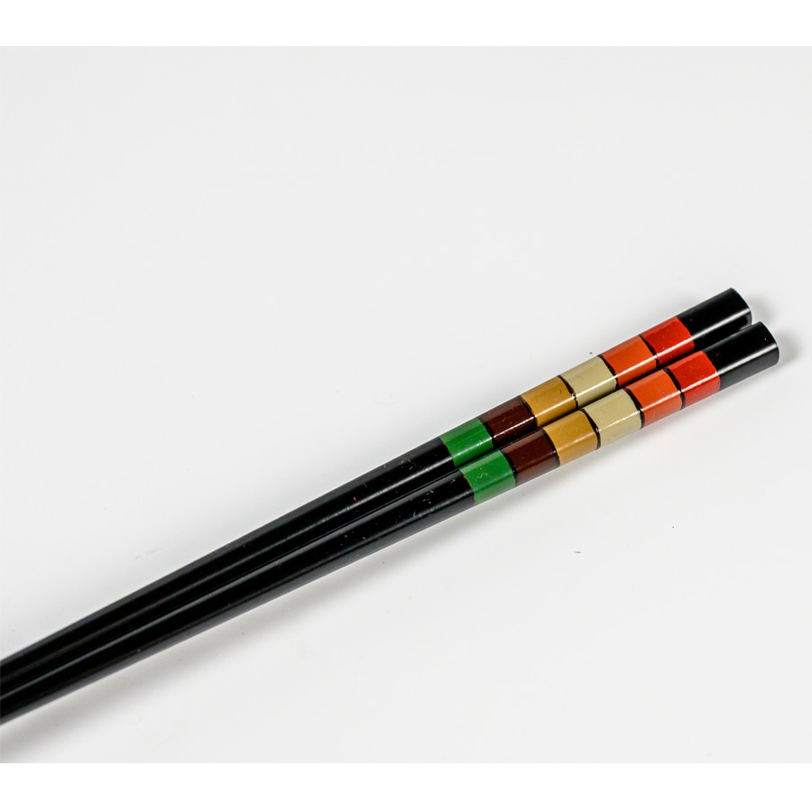 夫婦箸セット 独楽文様 コマ箸置付 赤・黒 FC3-7 漆器の井助