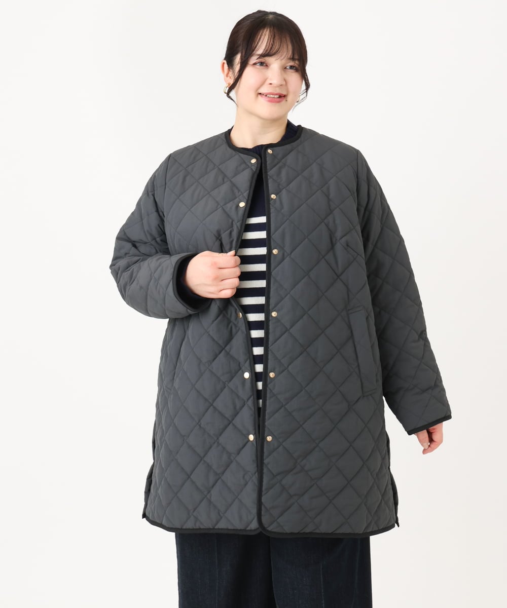 大きいサイズ】キルティングコート(ノーカラーコート) | eur3(エウル