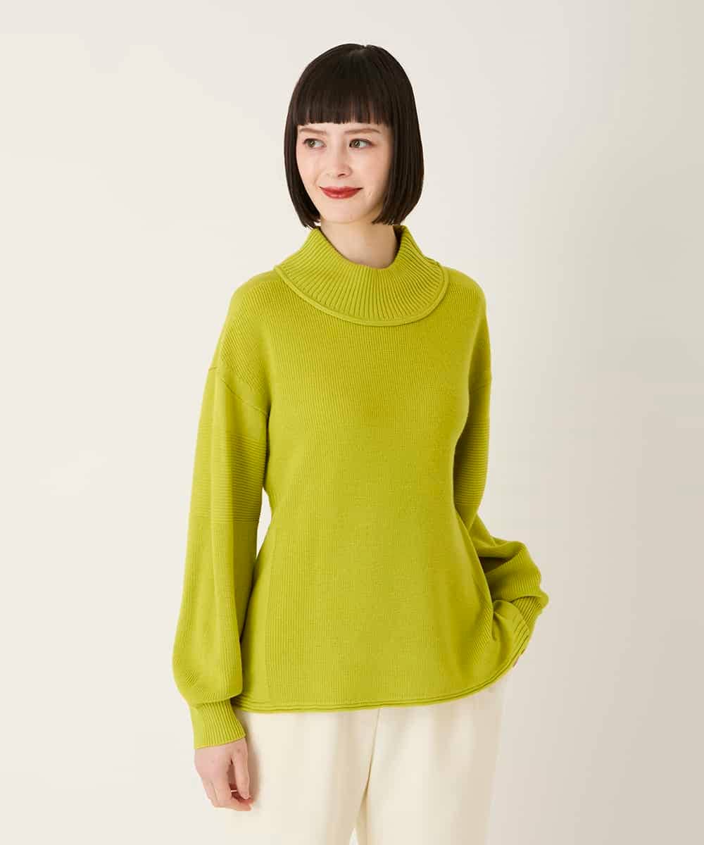 リブネックデザインウールニットプルオーバー(ニット・セーター