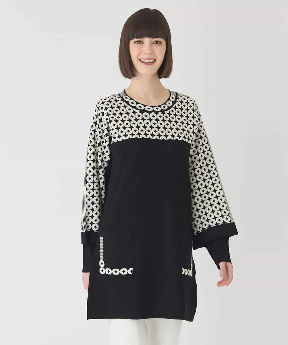 大きいサイズ】ジャカード×インターシャ幾何柄チュニック(チュニック