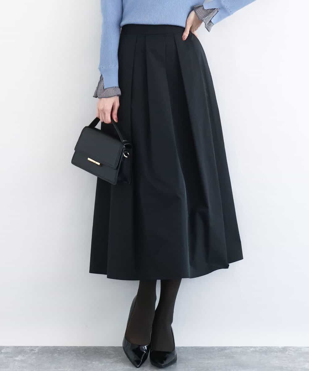 メモリータフタ タックフレアスカート/洗える(ロング・マキシ丈