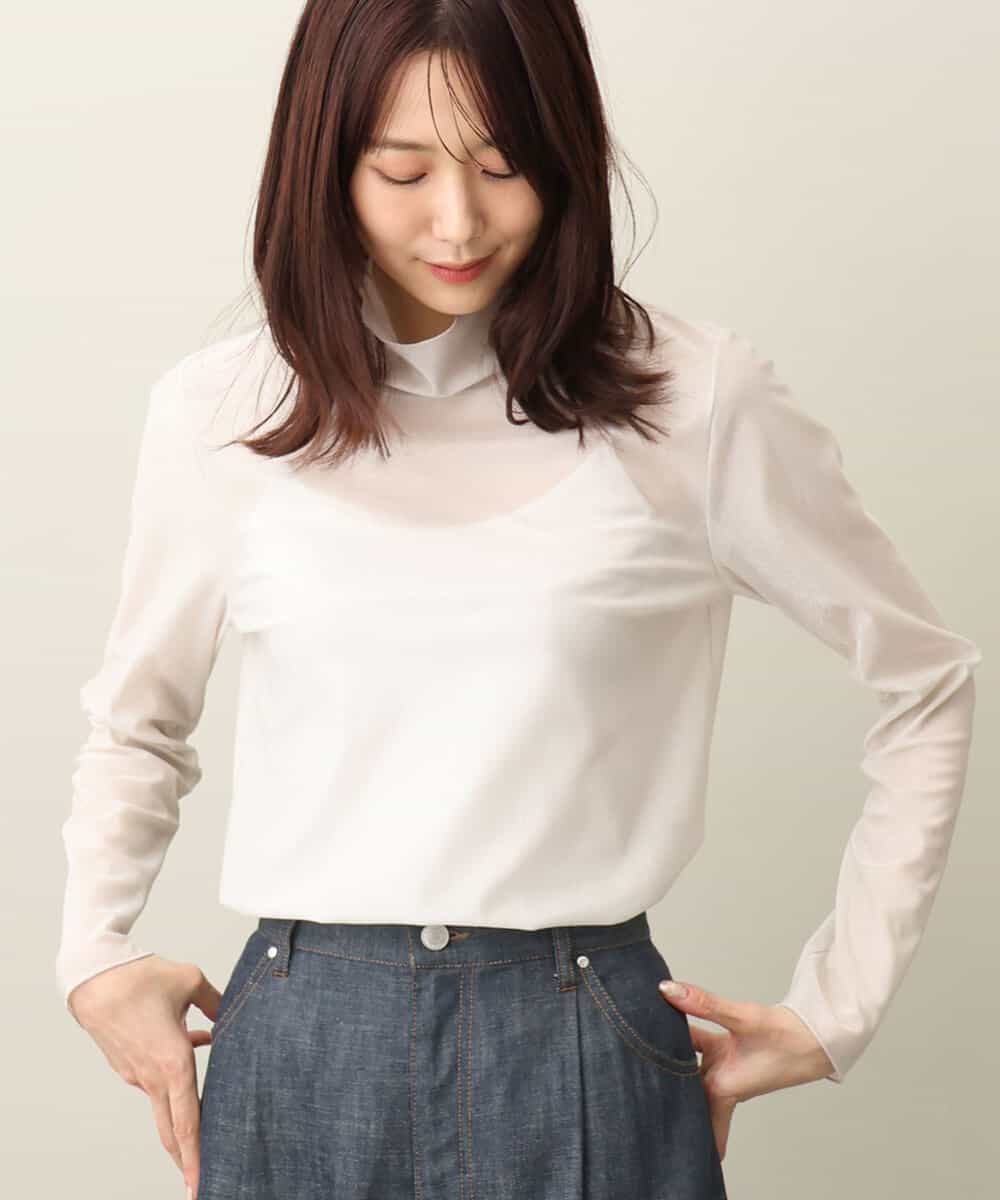 キラキラシアーハイネックカットソー/洗える(カットソー・Tシャツ