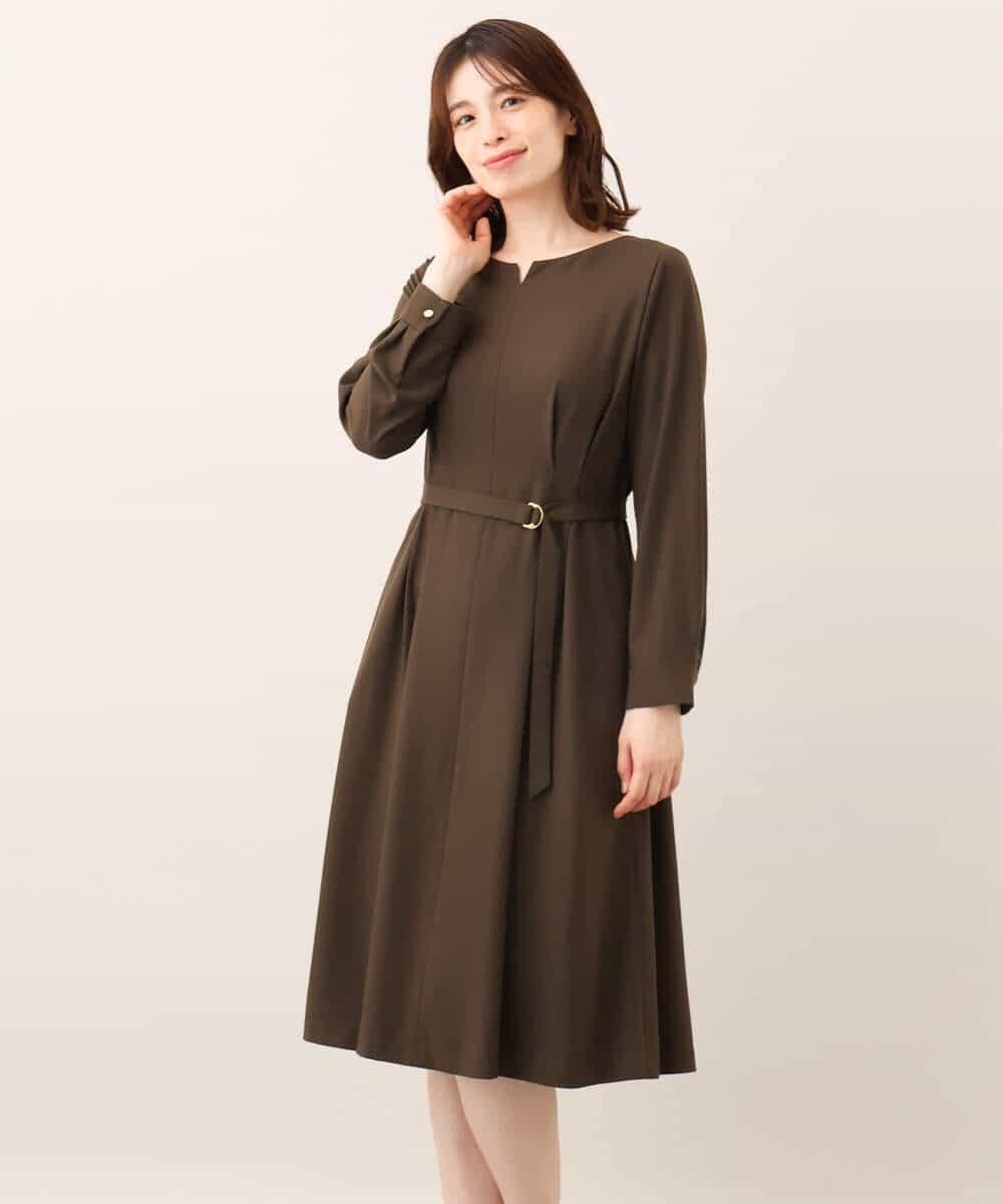ベルト付きキーネックワンピース/洗える/WEB限定サイズあり(ワンピース