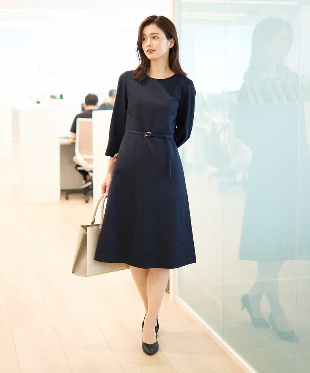 セットアップ対応]ベルト付きタックワンピース/洗える(ワンピース