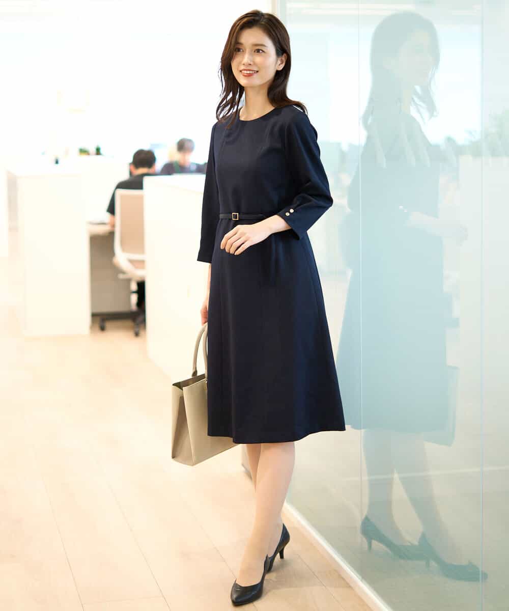 セットアップ対応]ベルト付きタックワンピース/洗える(ワンピース