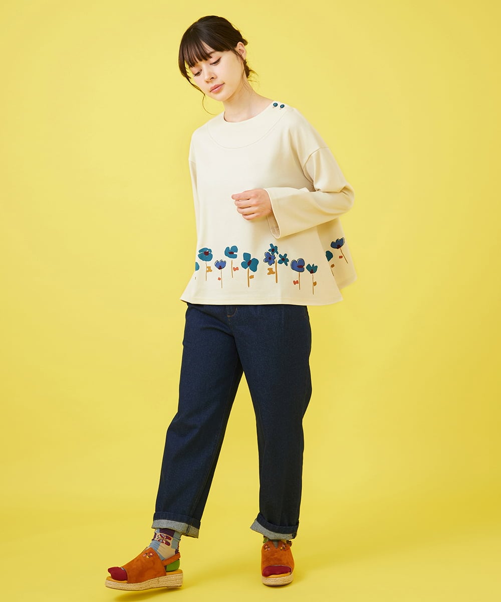 刺繍入りデニムストレートパンツ(フルレングスパンツ) | Jocomomola