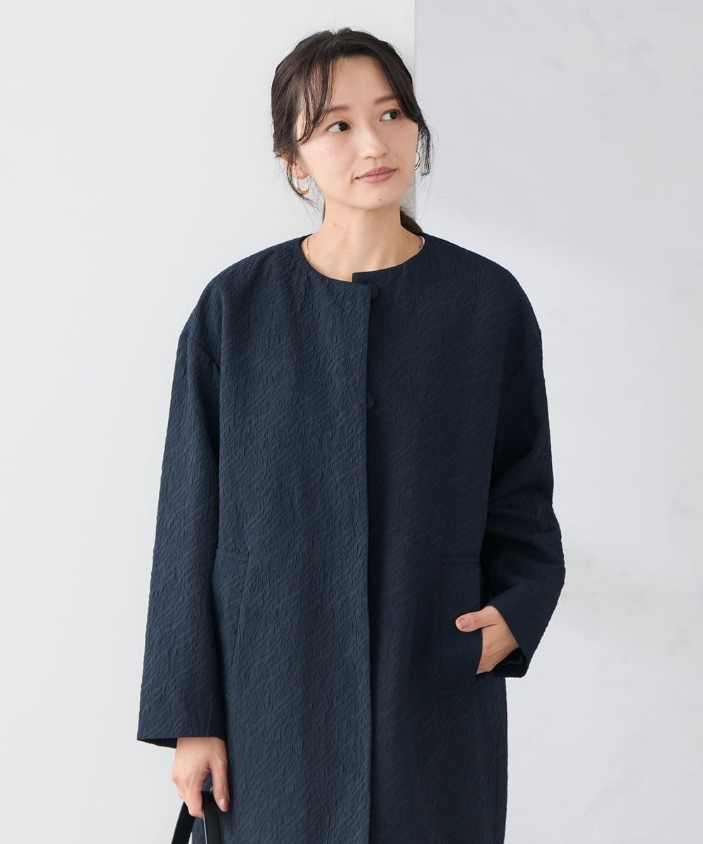 低身長サイズ】ジャガードノーカラーコート(ノーカラーコート) | a.v.v