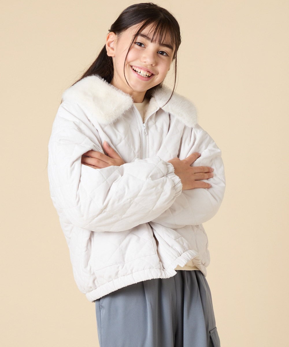 130-160]【お家で洗える】衿付きキルトボアジャケット(その他のコート