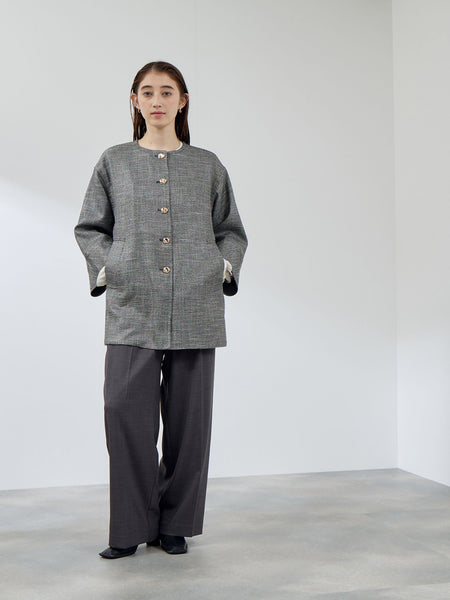 ツィード調ハウンドトゥースノーカラーコート≪手洗い可能≫ | QUEENS