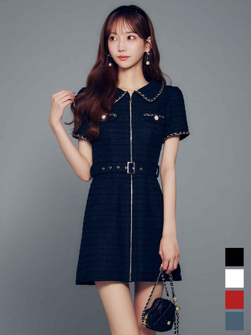 送料無料！】【即日発送】フロントジップツイードワンピース/キャバ