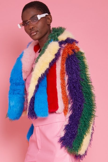 JAYLEY Faux Fur Hand Crafted Eco Bamboo Cropped Coat - Womenswear