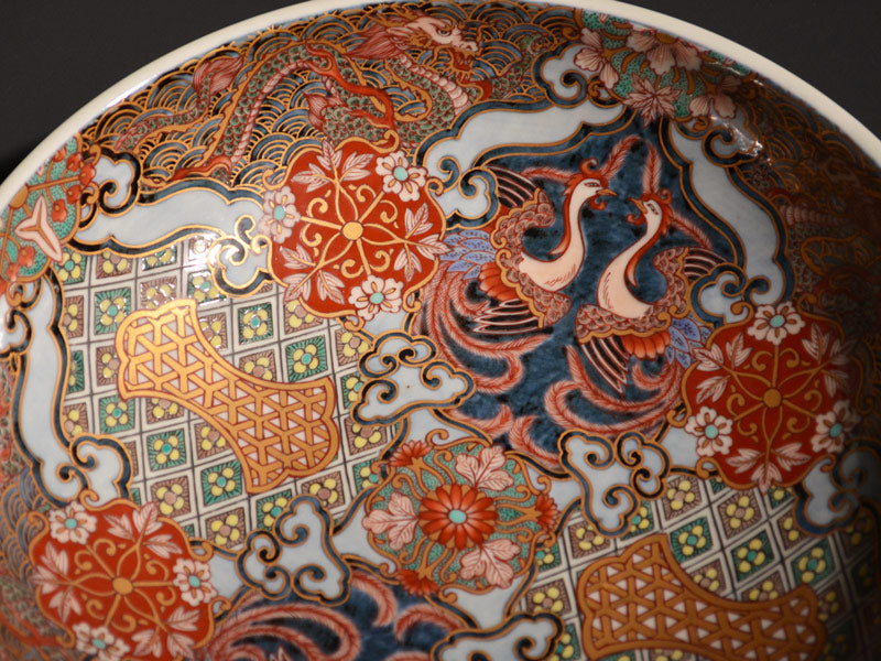 江戸期〜明治期の最上手の金蘭手古伊万里「華龍図皿三枚揃」本物保証