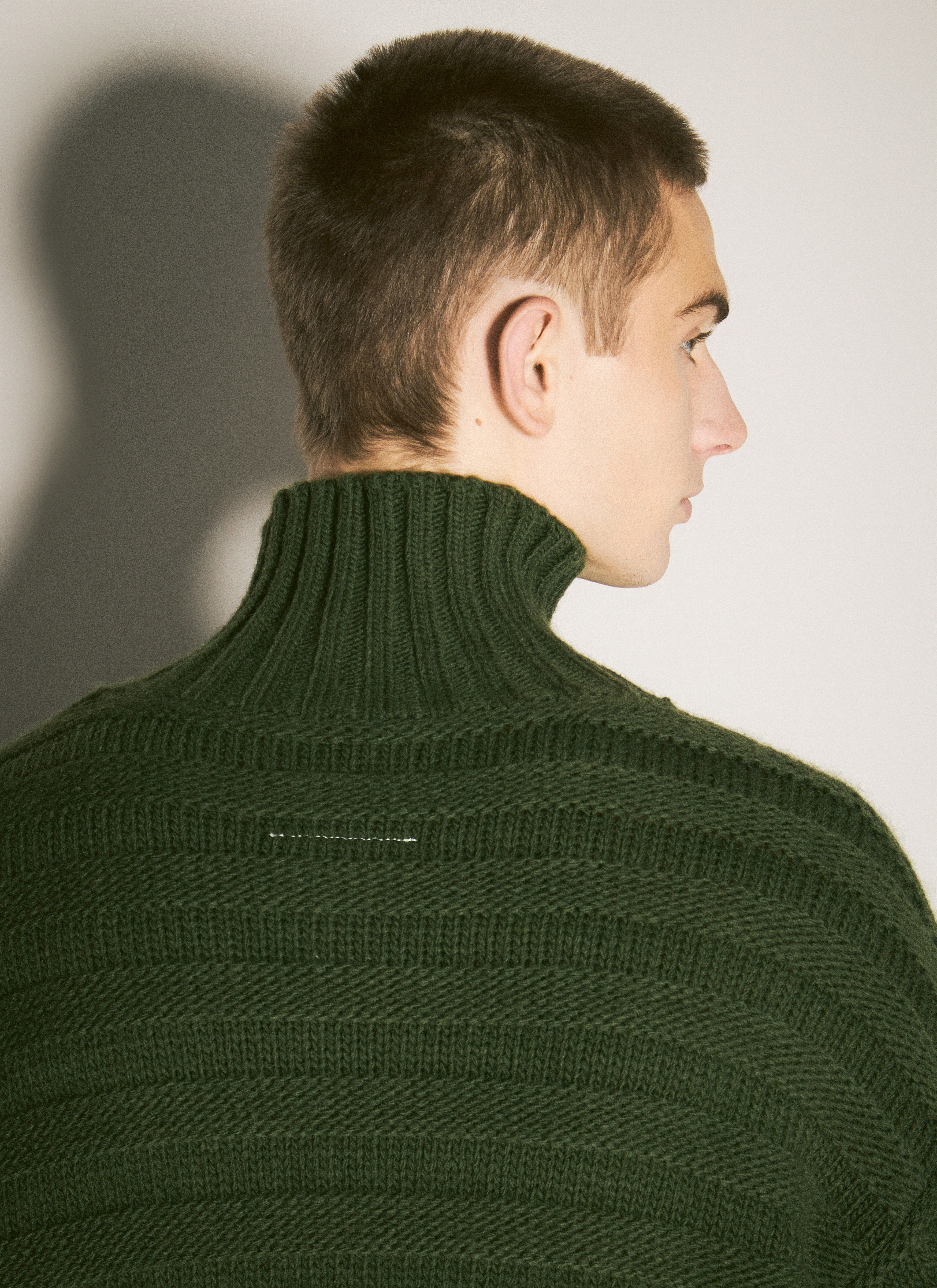 MM6 Maison Margiela Men's' Distressed Turtleneck Sweater in Green