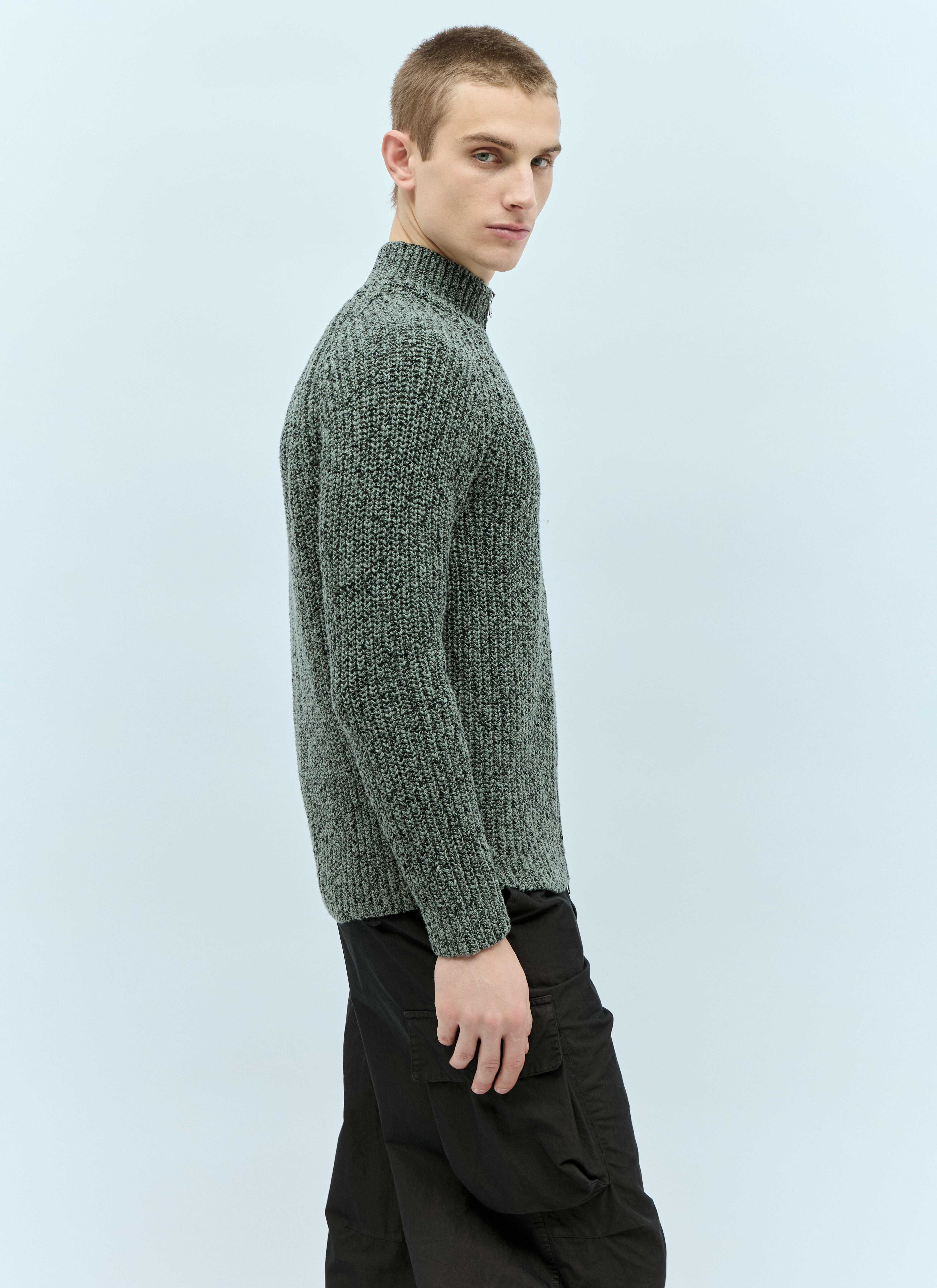 Stone Island Men's' Zip-Up Knit Sweatshirt in Green | LN-CC®