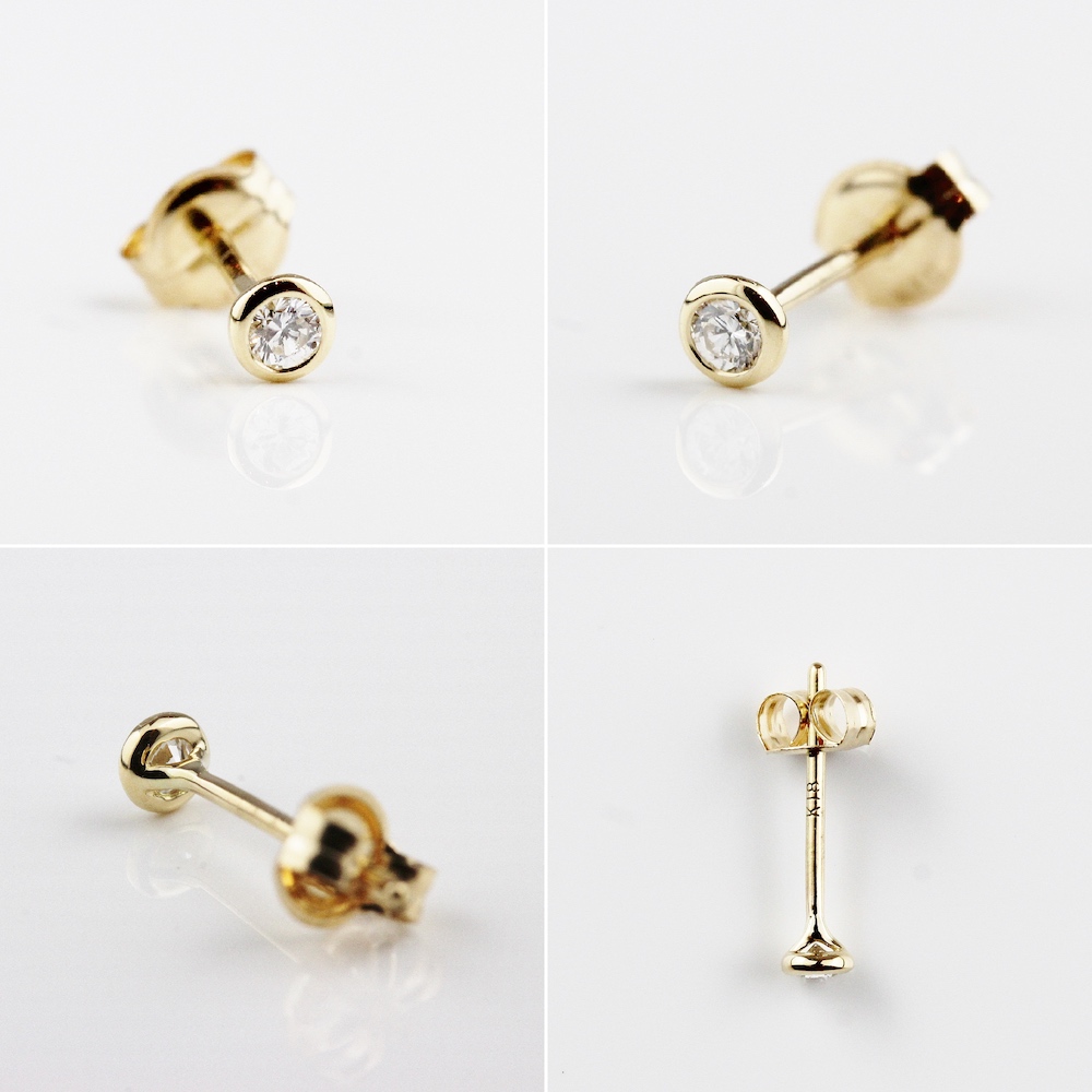 トゥー プライ 594 ミニマル ベゼル 一粒ダイヤモンド スタッド ピアス