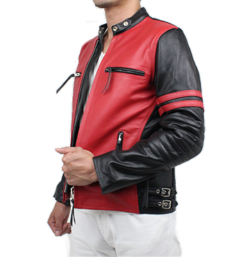 特価品】革ジャンスタンド襟シングルライダース2色使い（水牛革）赤