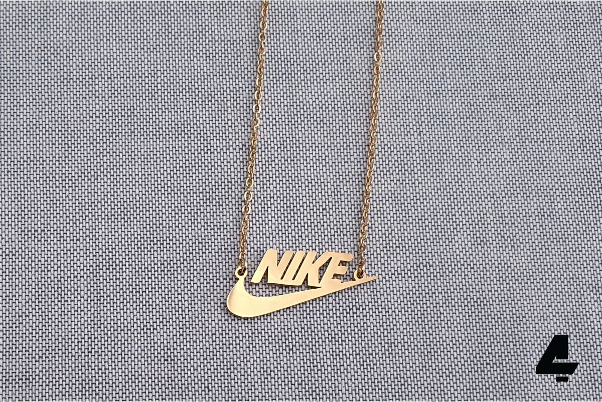 Unisex Swoosh pendant necklace (Nike-inspired), gold & black