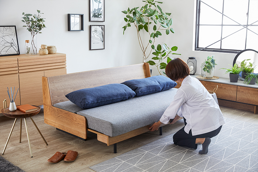 無垢材ソファベッド ヴィンテージナチュラル×ライトグレー