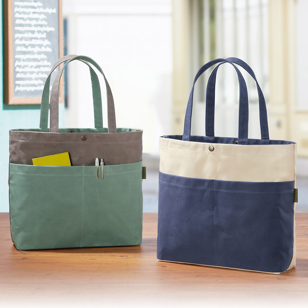 細野昌昭 多色帆布のポケット便利なトートバッグ | ライトアップ