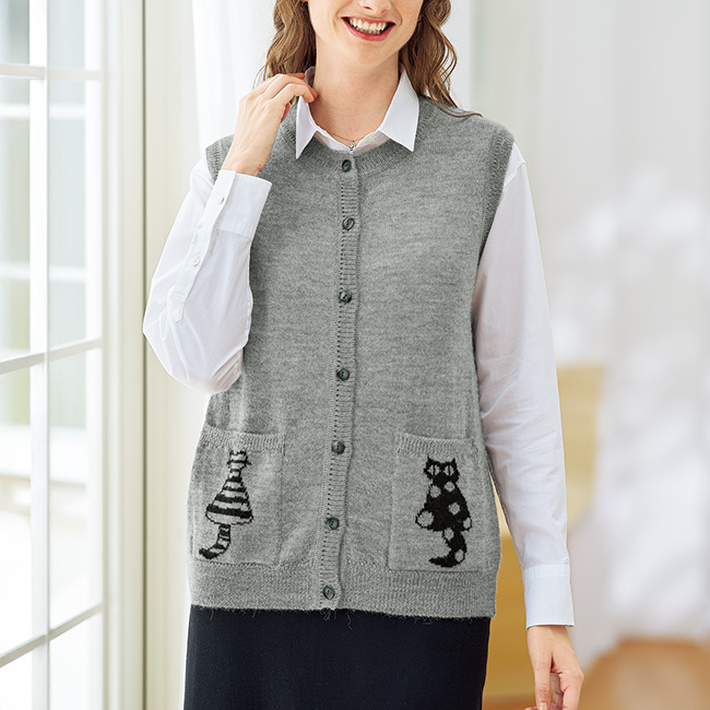 コスモポラリス アルパカジャカードねこ柄ベスト | ライトアップ