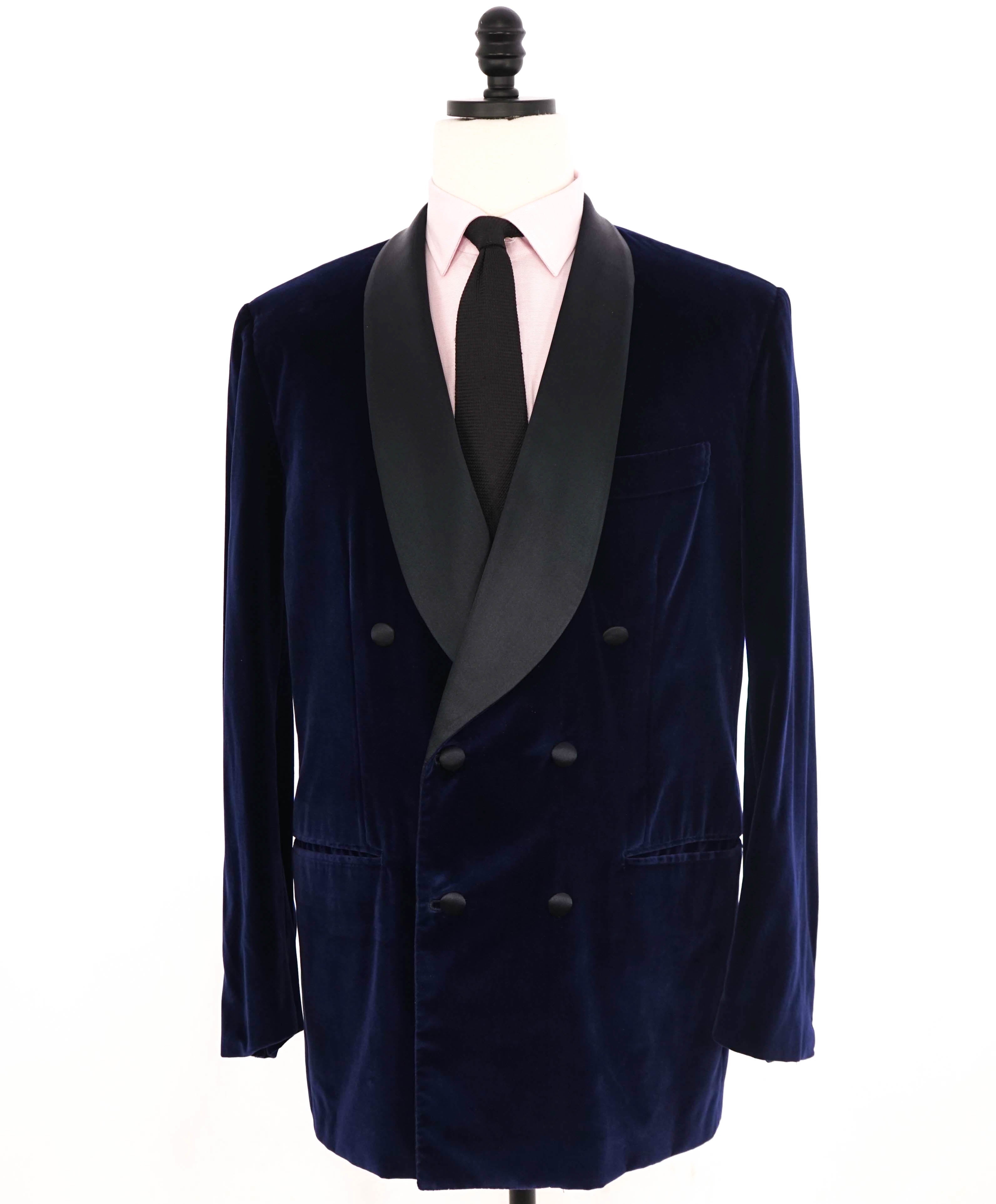 $10,000 KITON - Navy Velvet Shawl Double Breasted Dinner Jacket Blazer