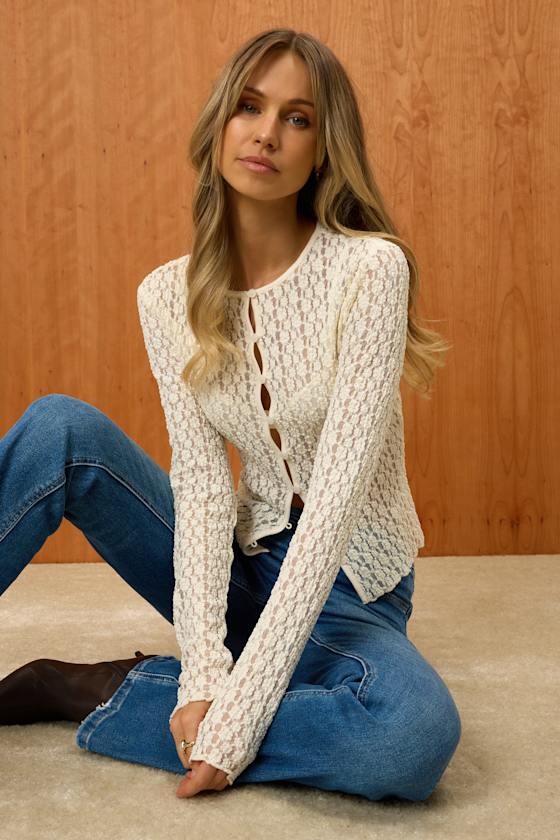 Ivory Sheer Lace Cardigan - Button-Up Cardigan - Lace Cardigan - Lulus