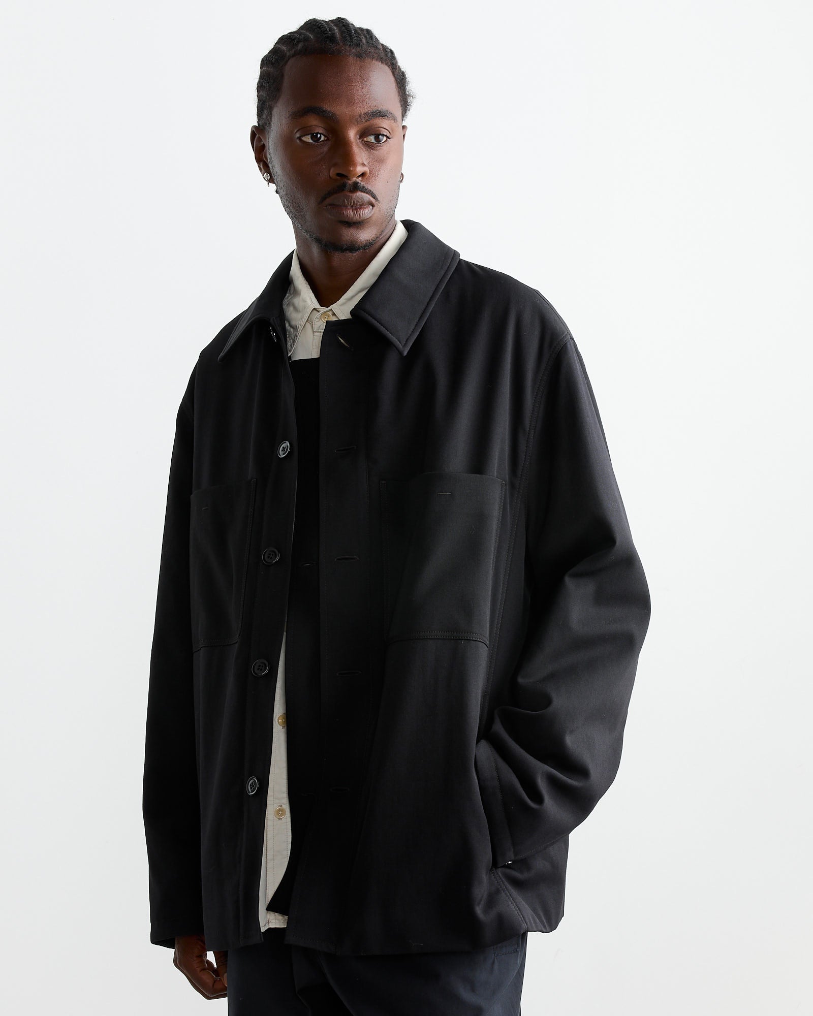 Wadded Facing Blouson in Black