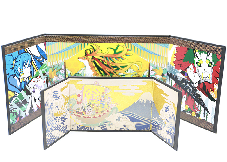 飾り屏風 屏風 四曲屏風 高さ150mm 金屏風 人形用 雛人形 干支飾り 置き物