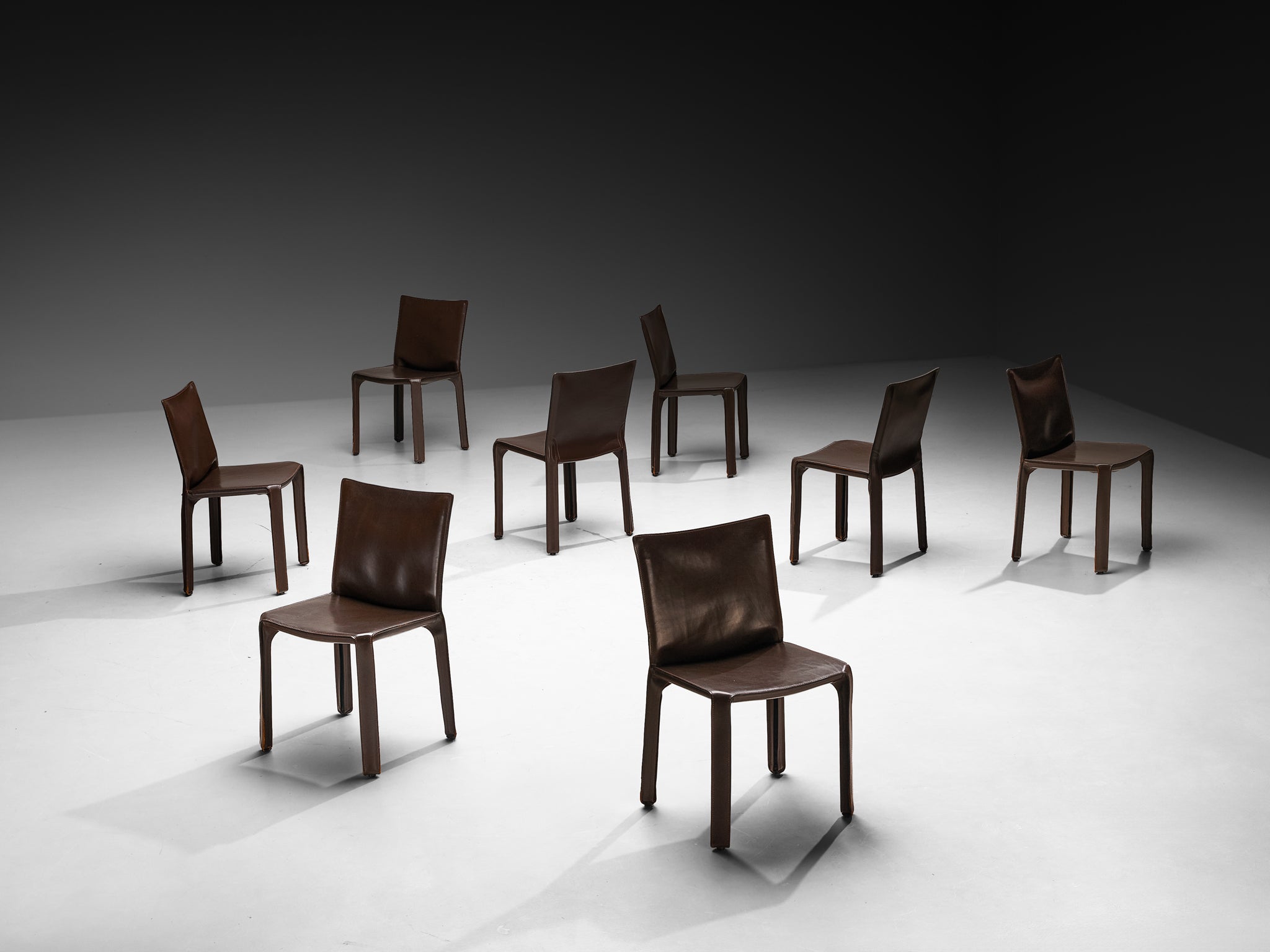 Mario Bellini for Cassina Set of Eight 'Cab' Dining Chairs in Brown Le