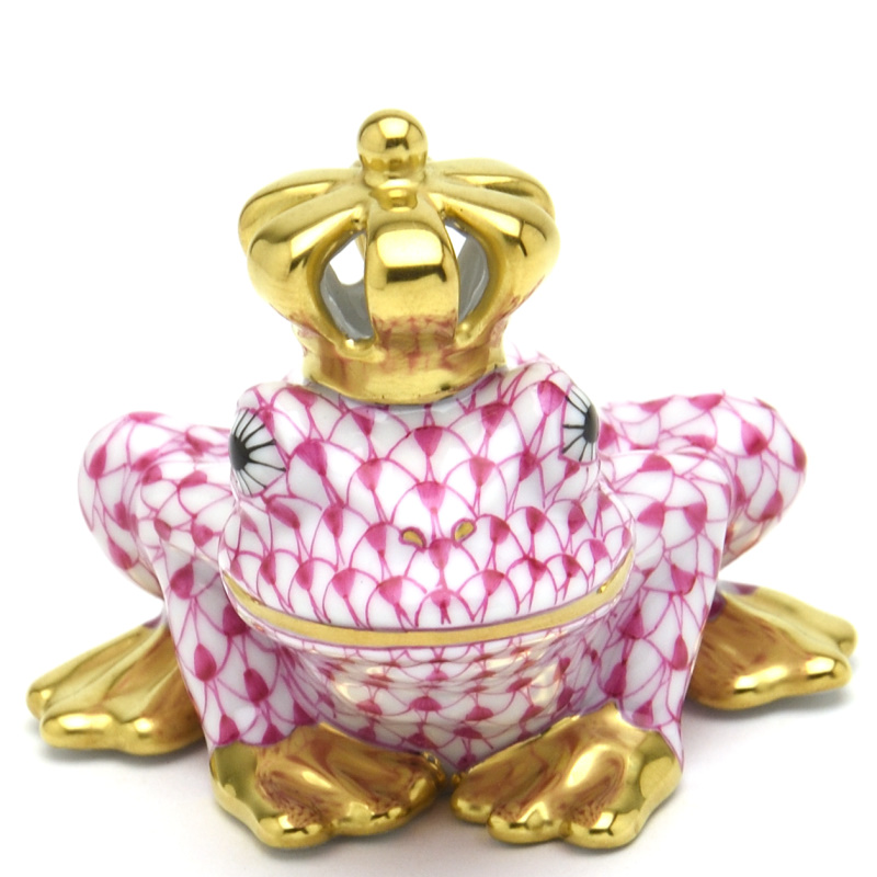 ヘレンド(Herend) かえる置物 透かし彫りの王冠を戴く蛙の王様(15817