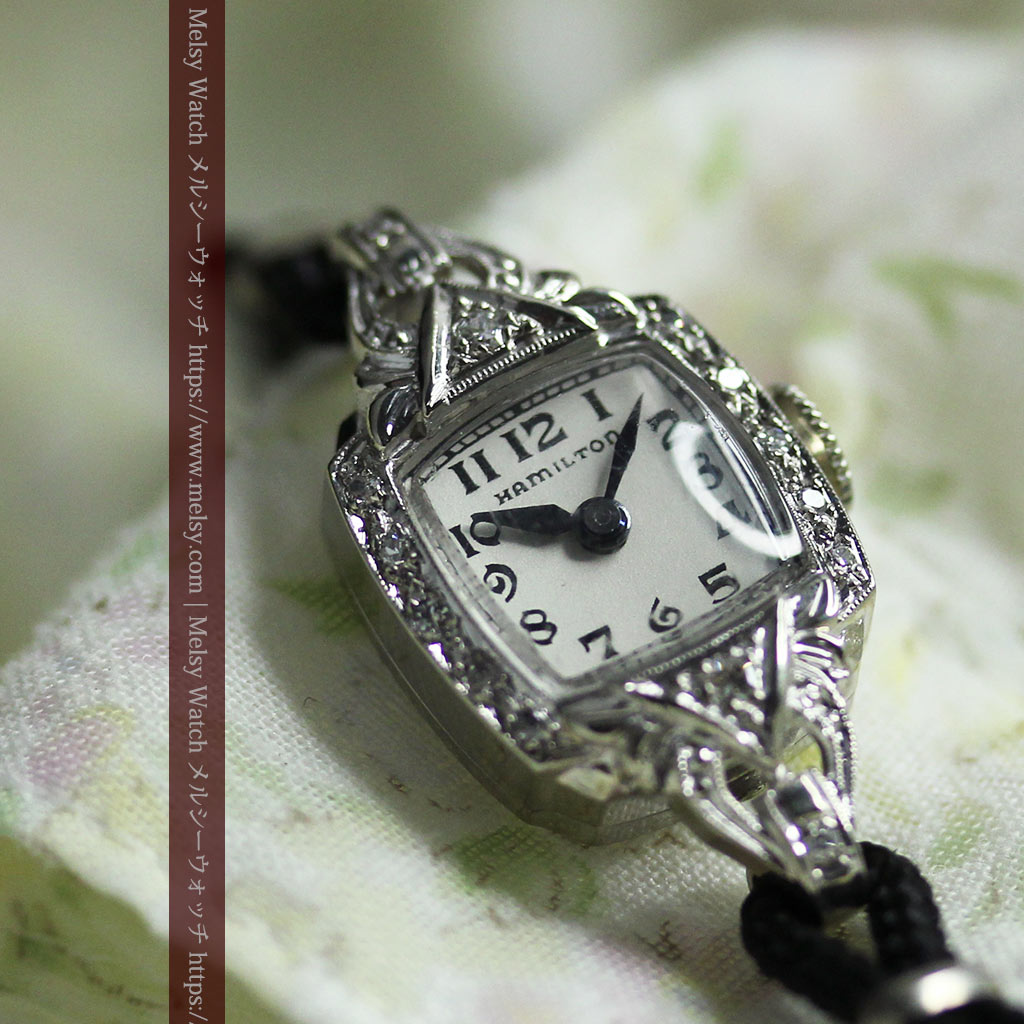 ダイヤとケース装飾の美しいハミルトンのレディース金無垢腕時計