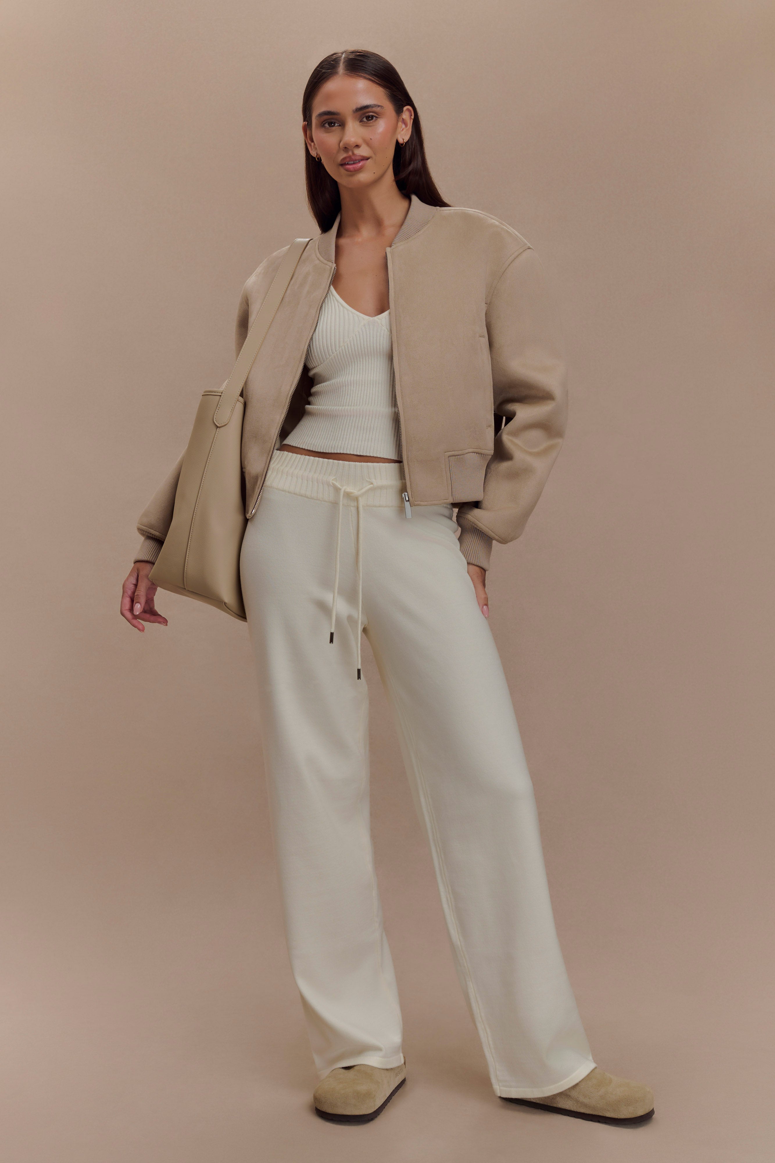 Natalya Knit Wide Leg Pants - Ivory | MESHKI US