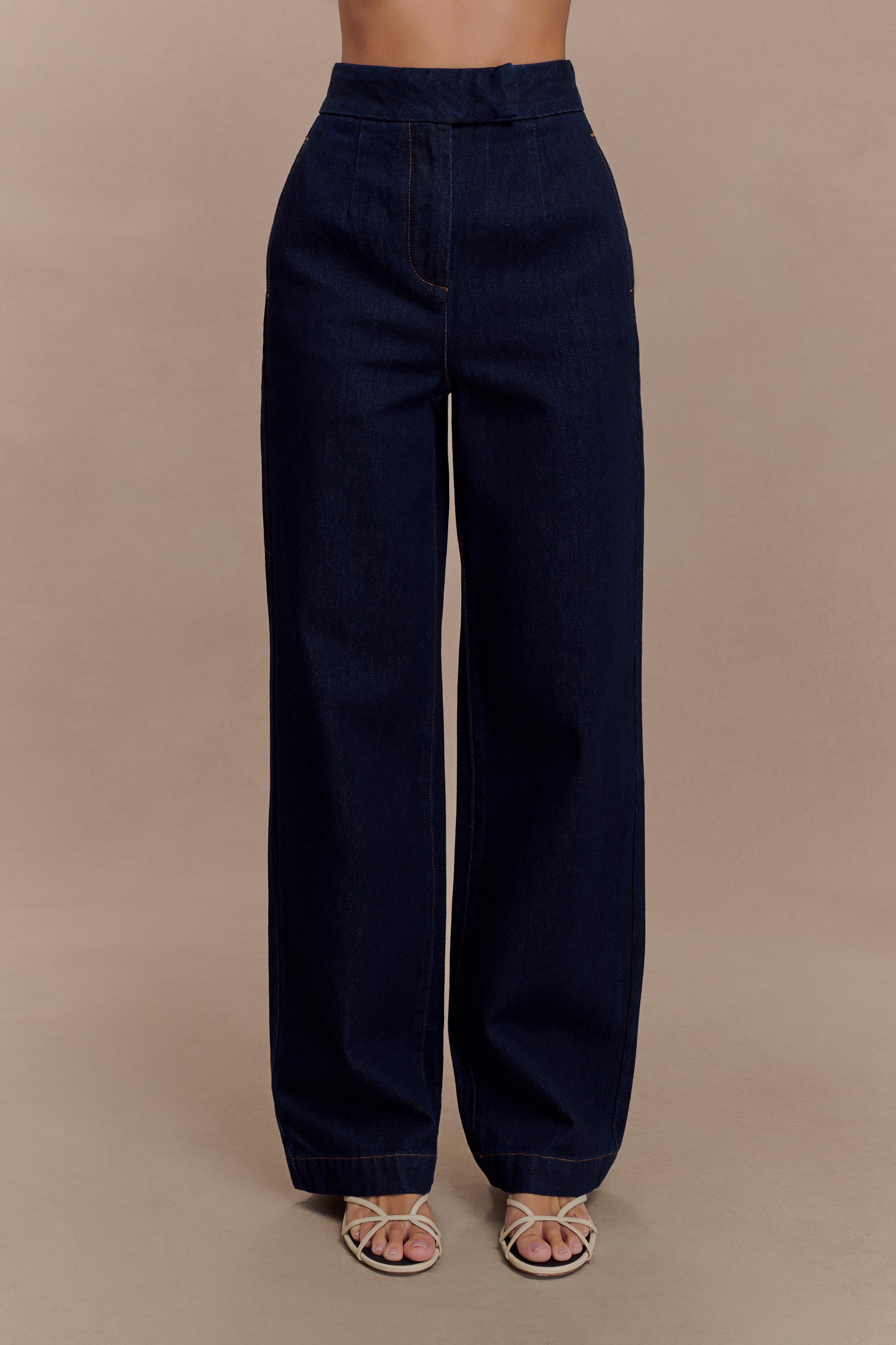 Rayne Wide Leg Denim Jeans - Indigo Blue | MESHKI US