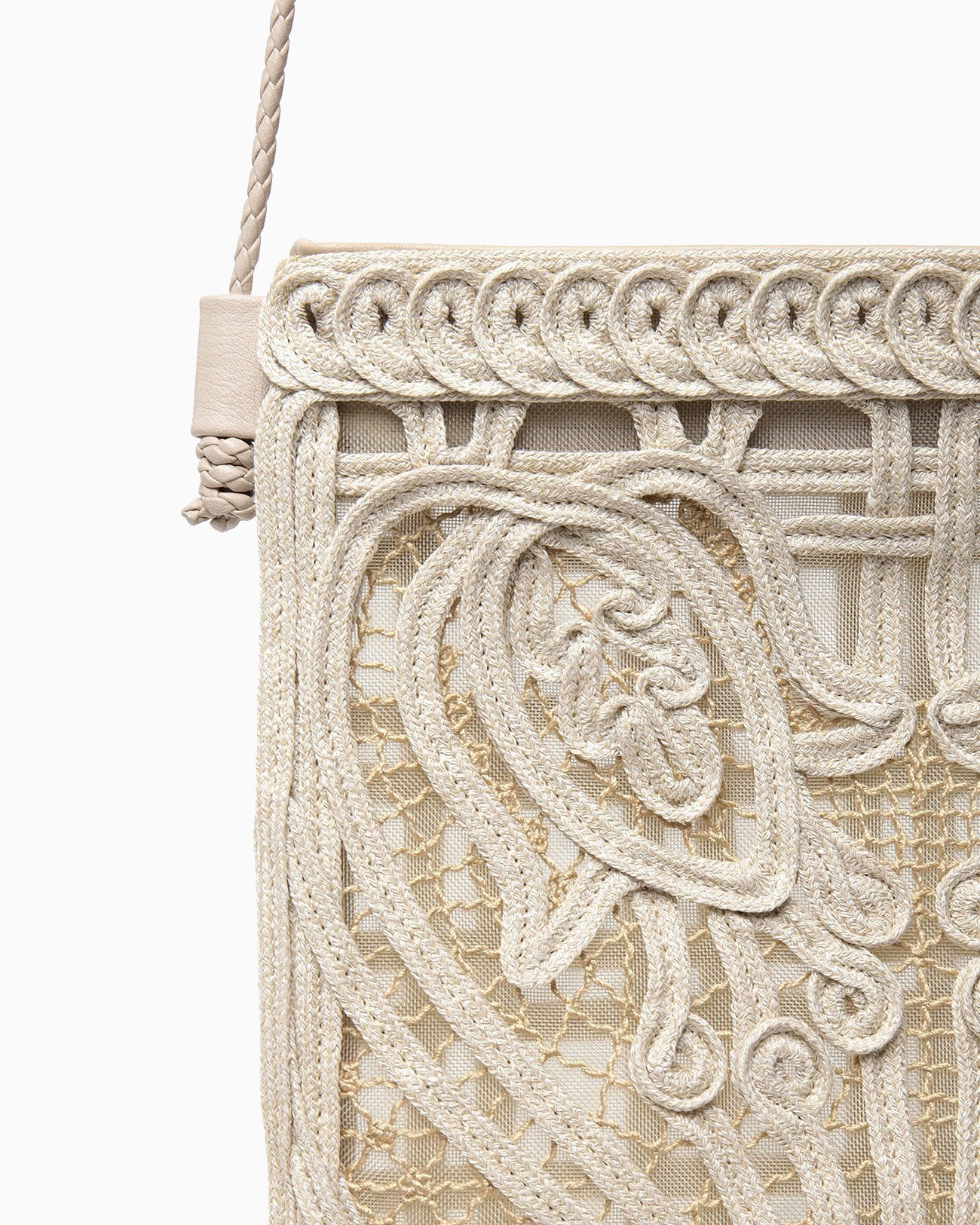 Cording Embroidery Pouch With Leather Strap - beige - Mame Kurogouchi