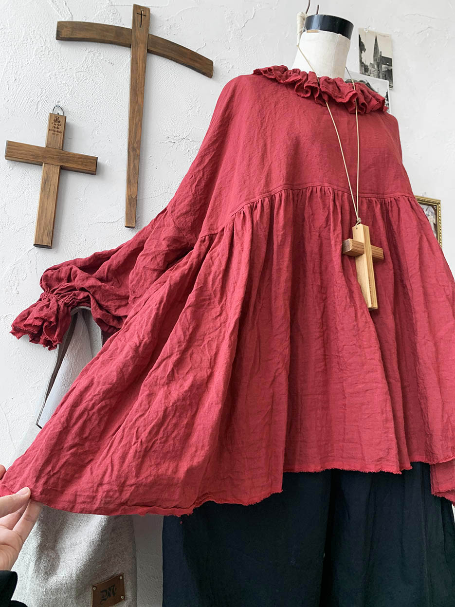 MARCHE' DE SOEUR／ラッフル襟チュニック・ファナージュダークレッド