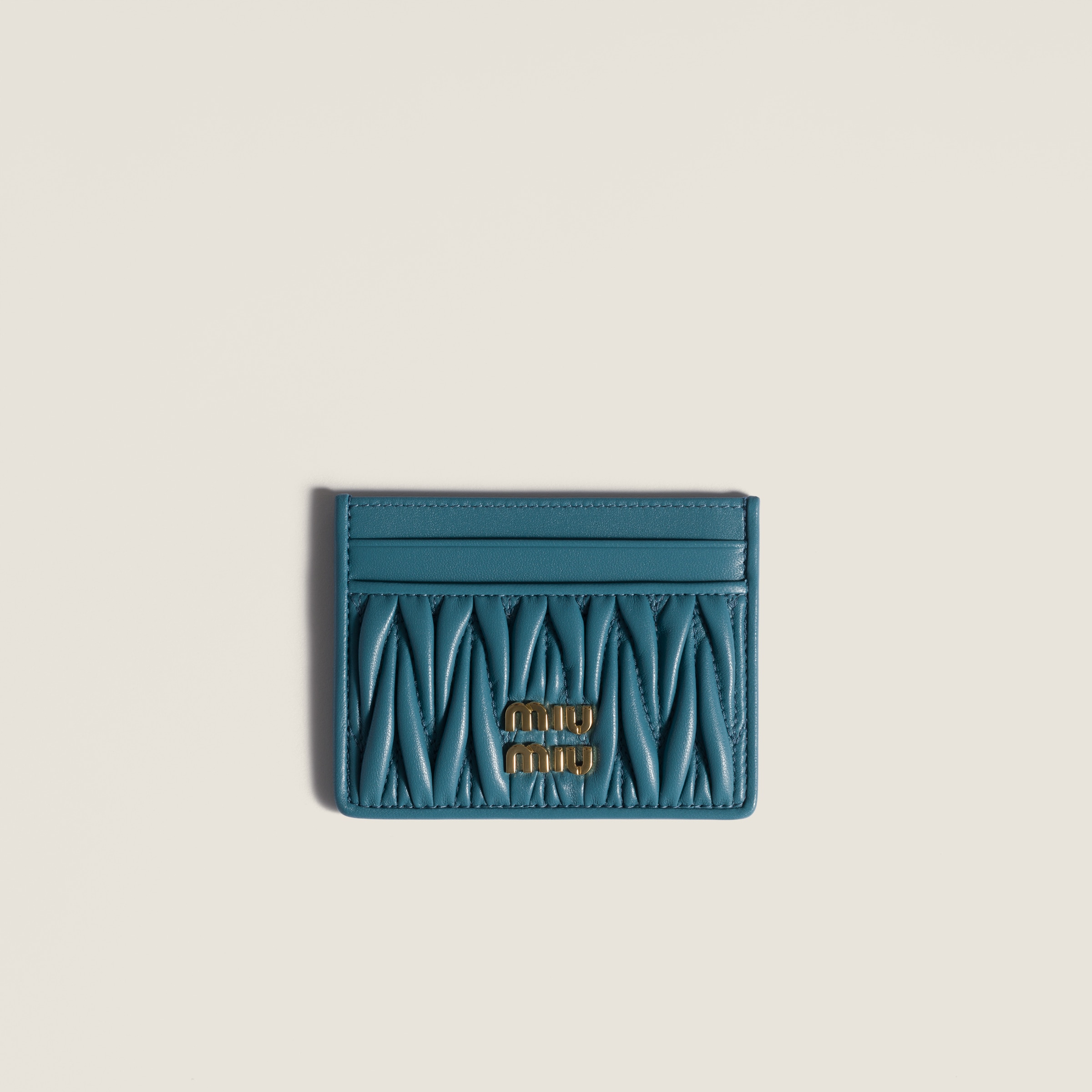 Marina Blue Matelassé Nappa Leather Card Holder | Miu Miu
